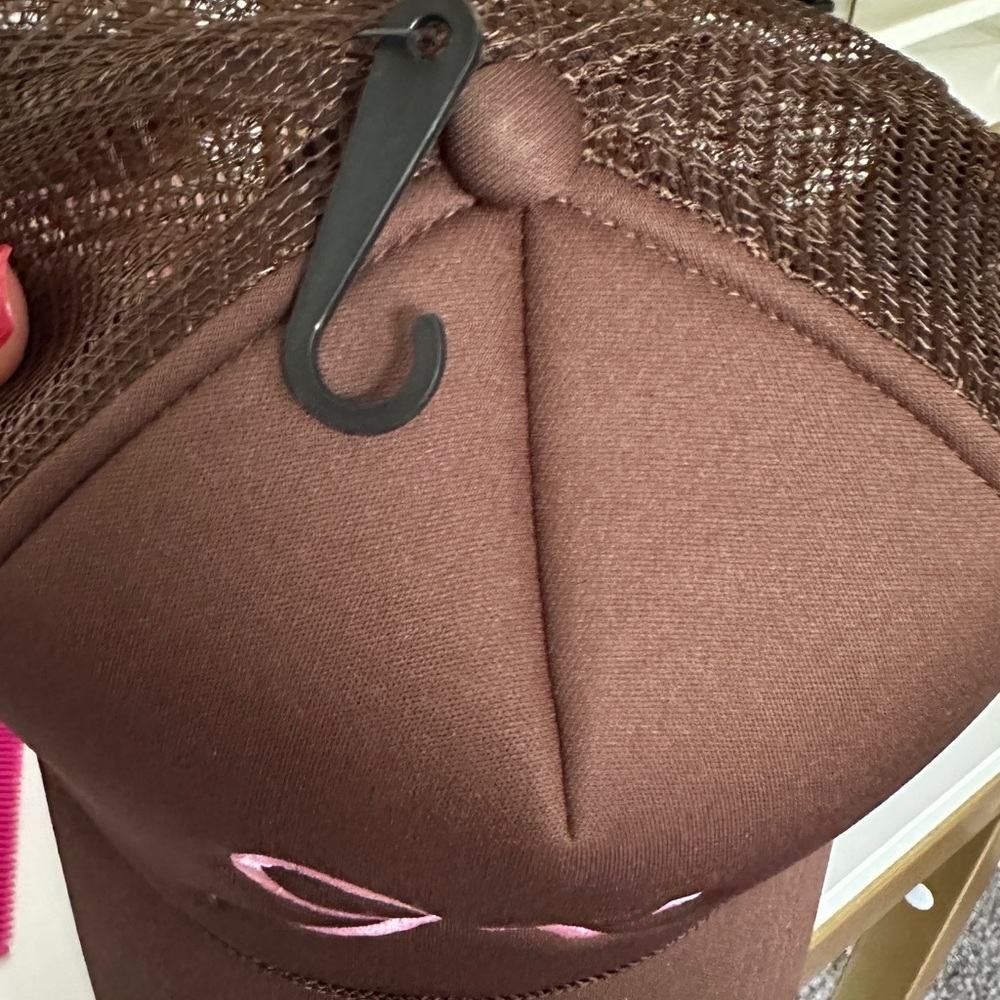 Pink Lily Bow Trucker Hat Brown with Pink Bow - Picture 8 of 8